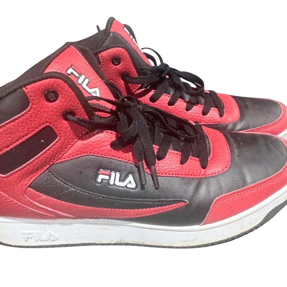 FILA Men’s Size 13 Red Black High Top Basketball Sneakers Retro Streetwear Shoes
